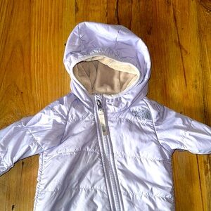 The North Face Light Gray/ Purple infant waterproof suit